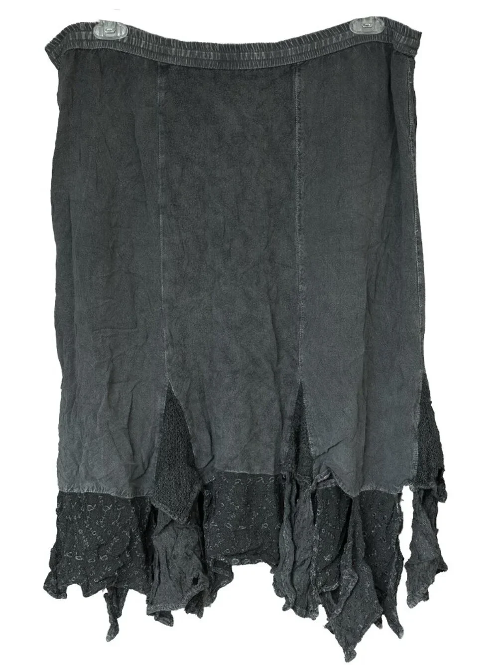 KIRAT Skirt Asymmetrical Witchy Grey Embroidered Hippie Handkerchief Midi - Picture 2 of 14